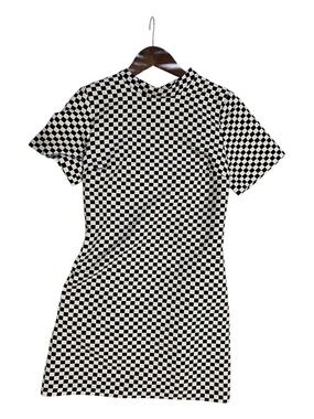 Zara Checkered Mini Dress Black White Open Back Mod Shift Dress Small Retro